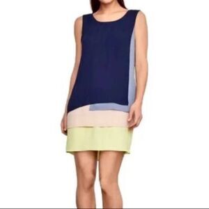 BGBGMAXAZRIA Hayley Sleeveless Color Block Tiered Tank Mini Dress Blue Yellow 2